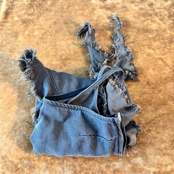 TOPSHOP Denim Asymmetric Cami w/ Ruffle Hem in Brown Twill - Picture 5 of 6